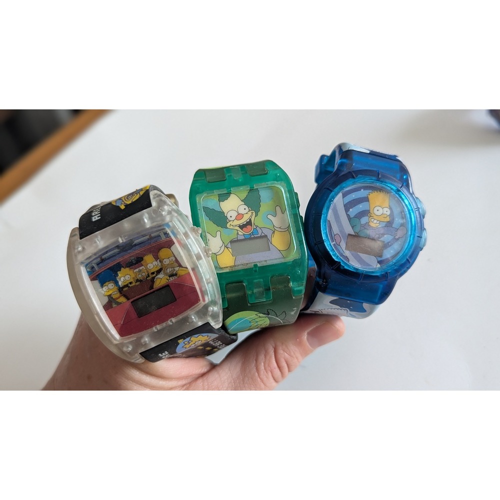 Vintage 2002 Burger King The Simpsons Digital Watch Lot Bart Homer Krusty 3pc